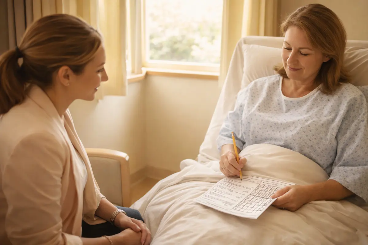 Patient enjoying a puzzle pack during a hospital stay